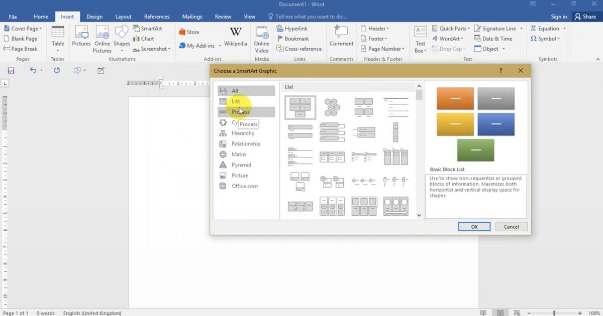 Thao tác Chèn các hình minh họa đặc biệt (SmartArt) và định dạng với Word