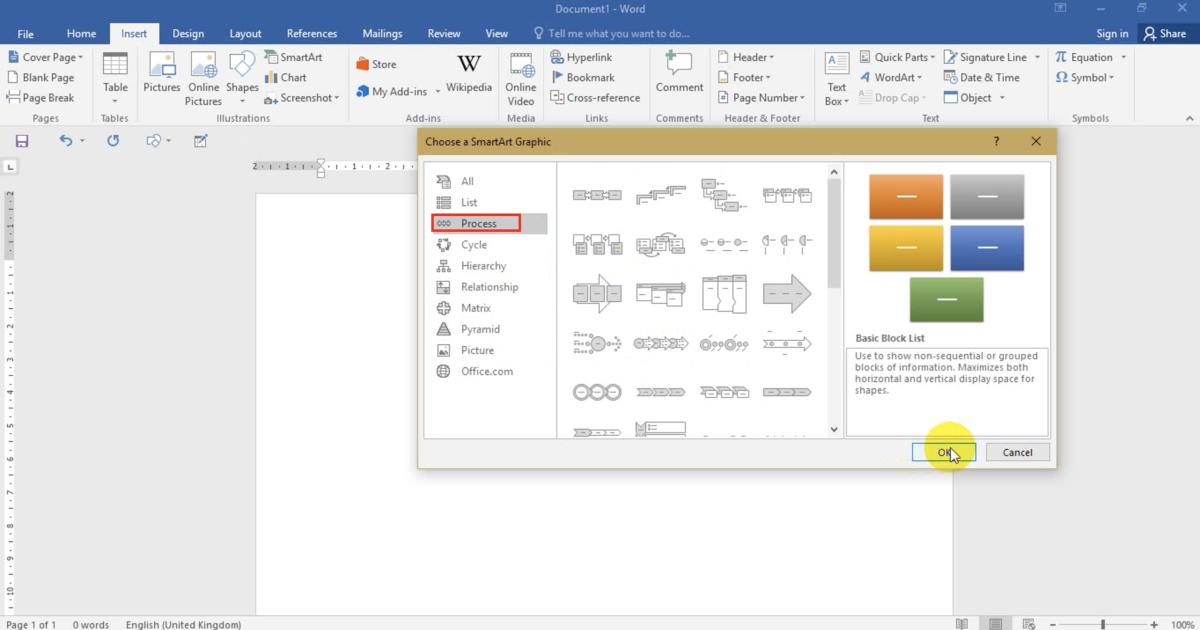 Thao tác Chèn các hình minh họa đặc biệt (SmartArt) và định dạng với Word