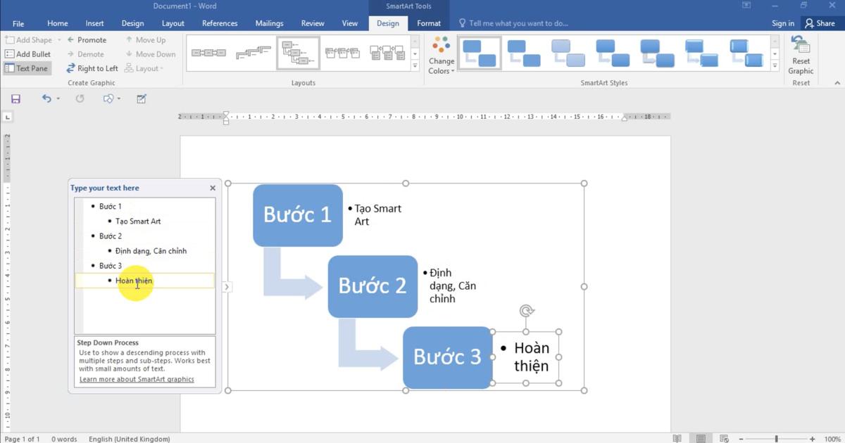 Thao tác Chèn các hình minh họa đặc biệt (SmartArt) và định dạng với Word
