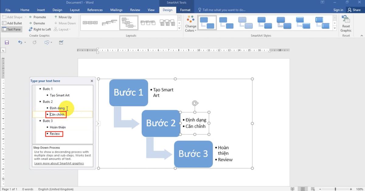 Thao tác Chèn các hình minh họa đặc biệt (SmartArt) và định dạng với Word