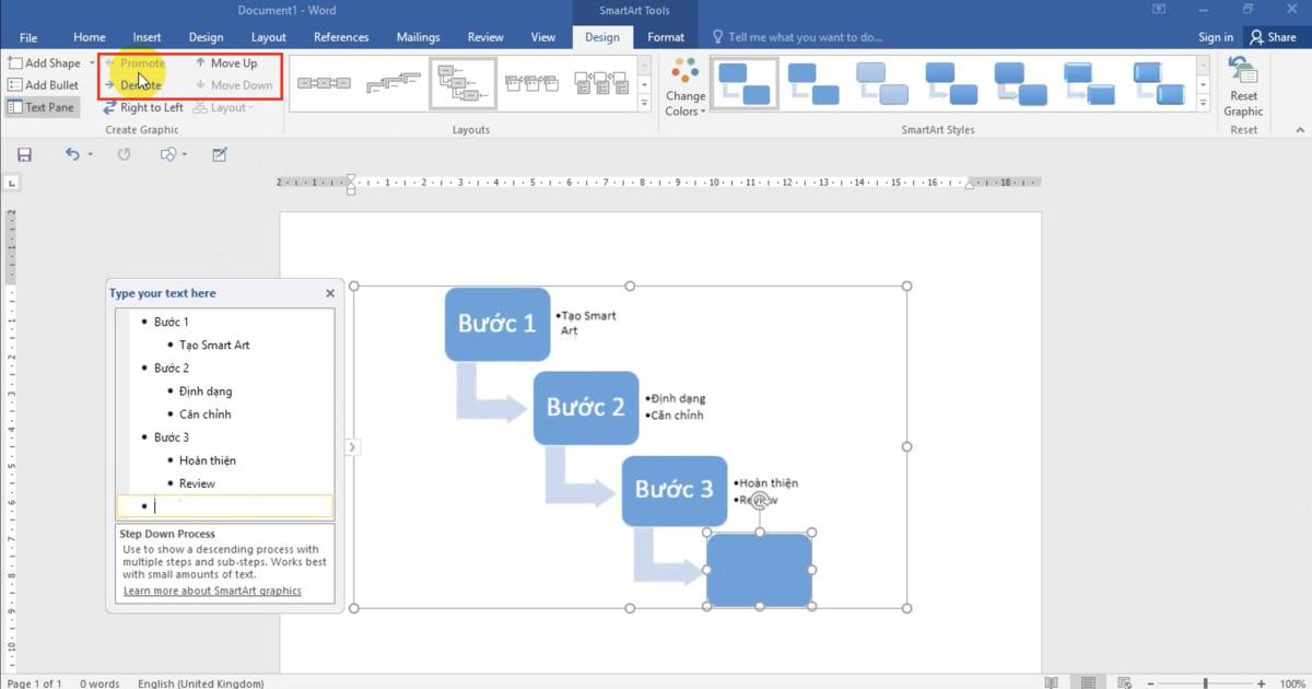 Thao tác Chèn các hình minh họa đặc biệt (SmartArt) và định dạng với Word