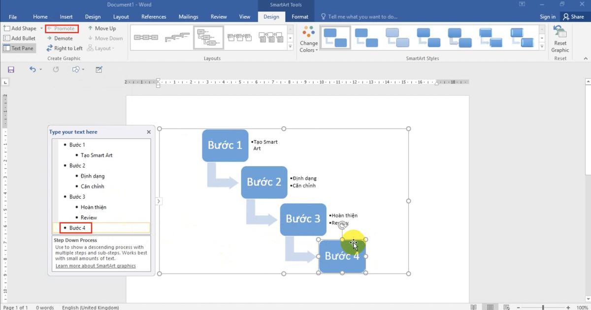 Thao tác Chèn các hình minh họa đặc biệt (SmartArt) và định dạng với Word