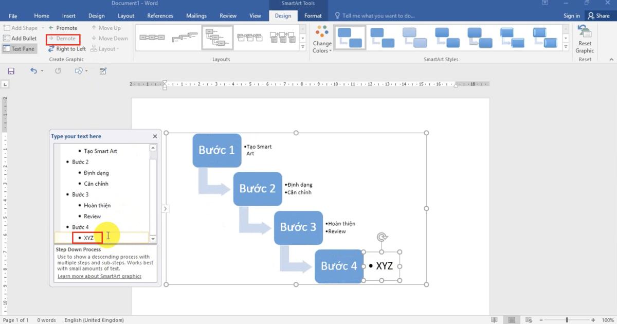 Thao tác Chèn các hình minh họa đặc biệt (SmartArt) và định dạng với Word