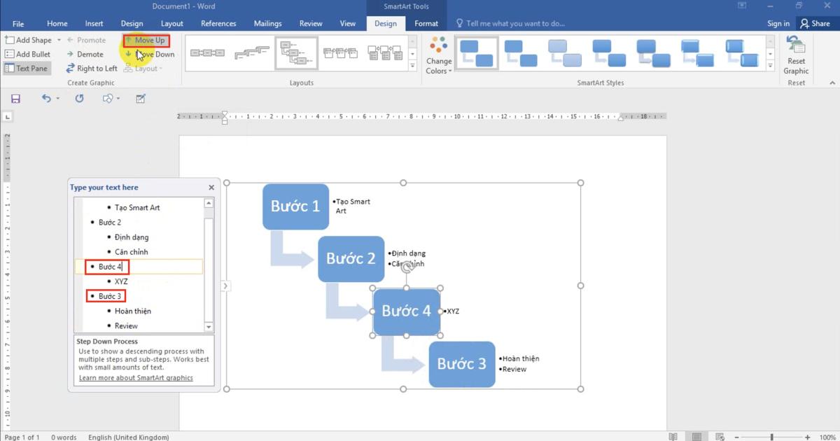 Thao tác Chèn các hình minh họa đặc biệt (SmartArt) và định dạng với Word