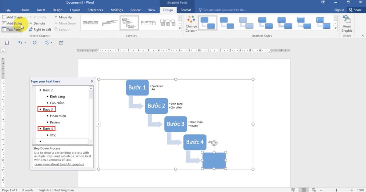 Thao tác Chèn các hình minh họa đặc biệt (SmartArt) và định dạng với Word