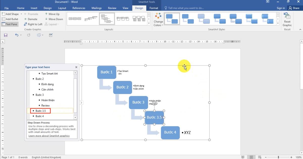 Thao tác Chèn các hình minh họa đặc biệt (SmartArt) và định dạng với Word