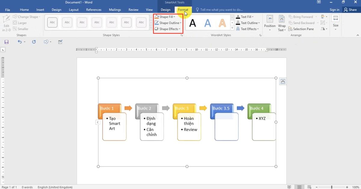 Thao tác Chèn các hình minh họa đặc biệt (SmartArt) và định dạng với Word