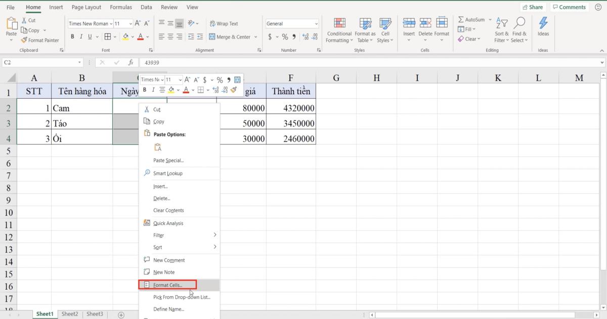Cách định dạng dữ liệu Text, Number, Date trong Excel