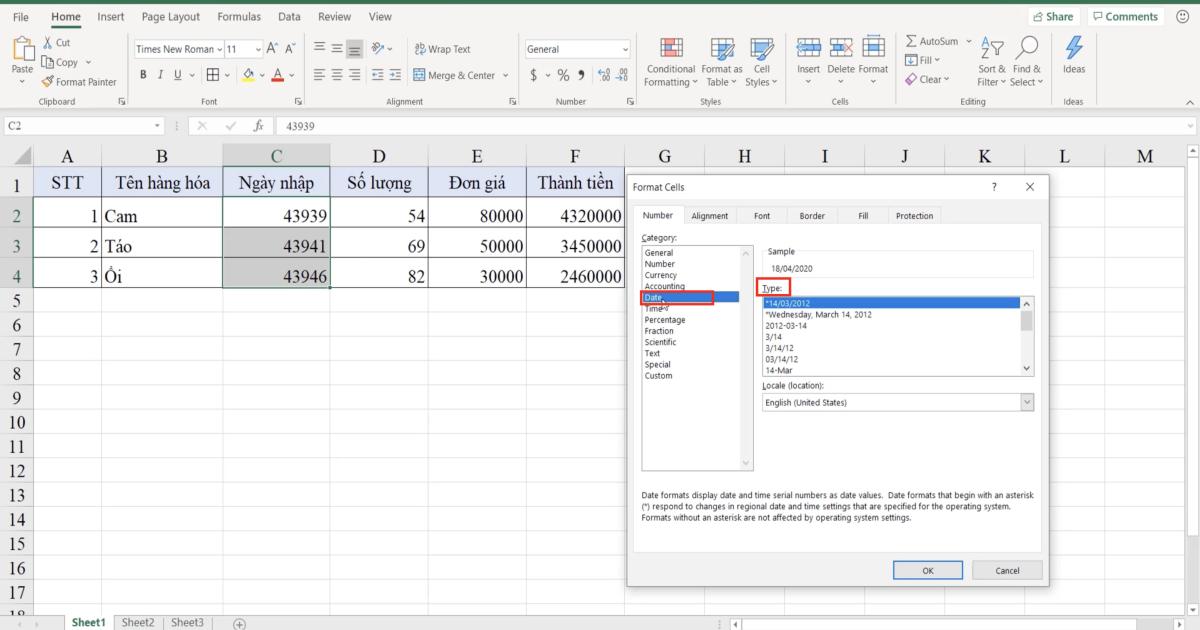 Cách định dạng dữ liệu Text, Number, Date trong Excel