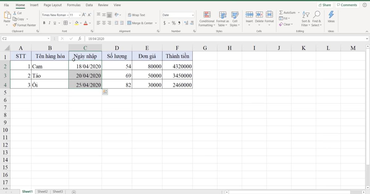 Cách định dạng dữ liệu Text, Number, Date trong Excel