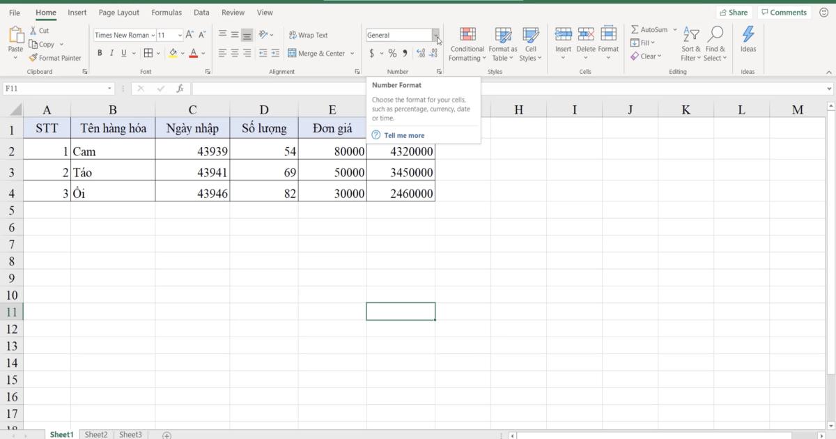 Cách định dạng dữ liệu Text, Number, Date trong Excel