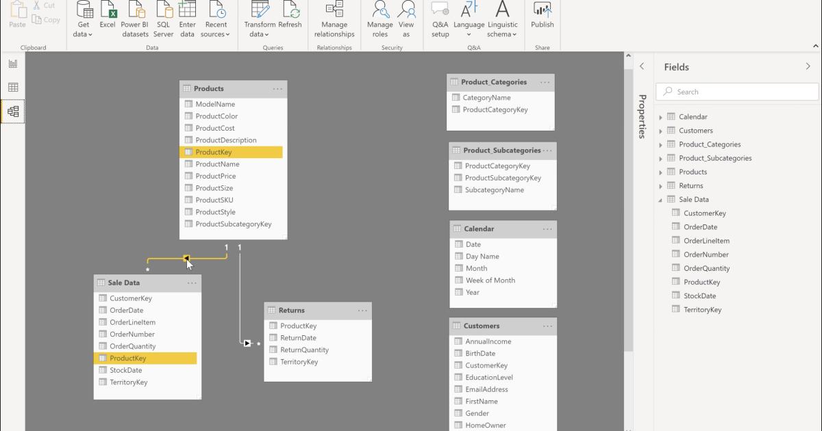 Cách sử dụng trường dữ liệu chung trong Relationship với PowerBI