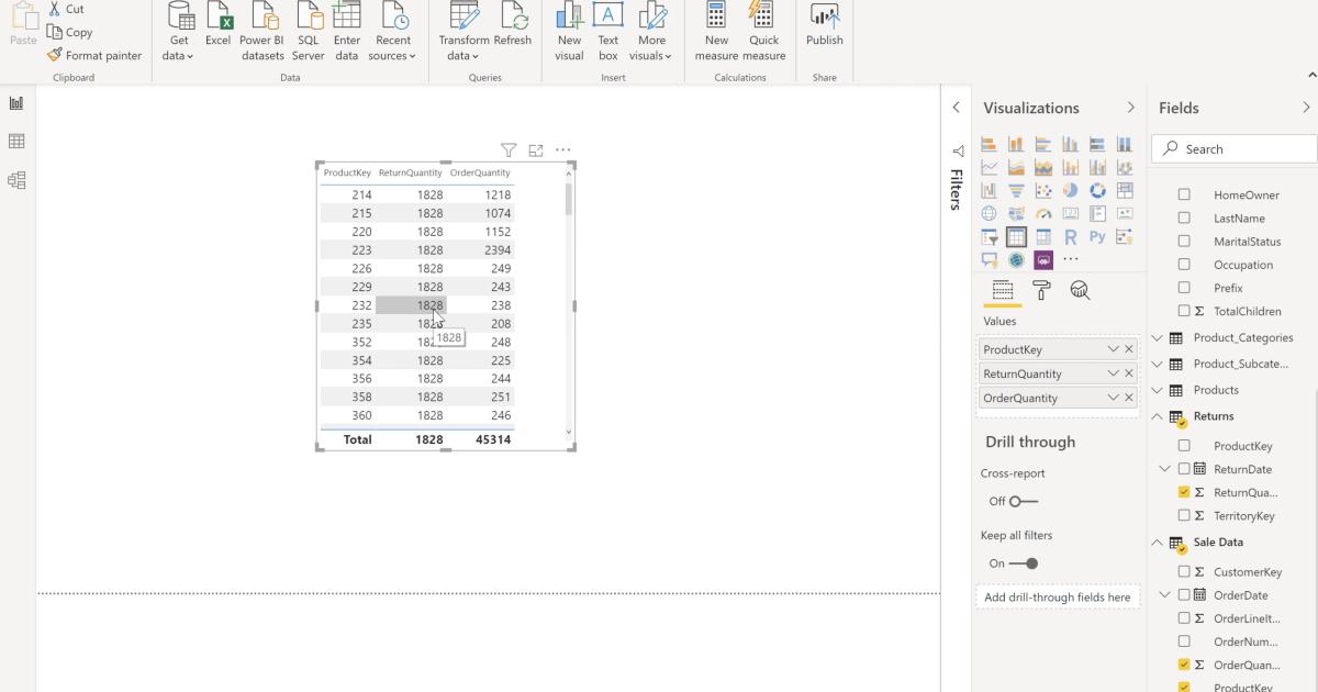 Cách sử dụng trường dữ liệu chung trong Relationship với PowerBI