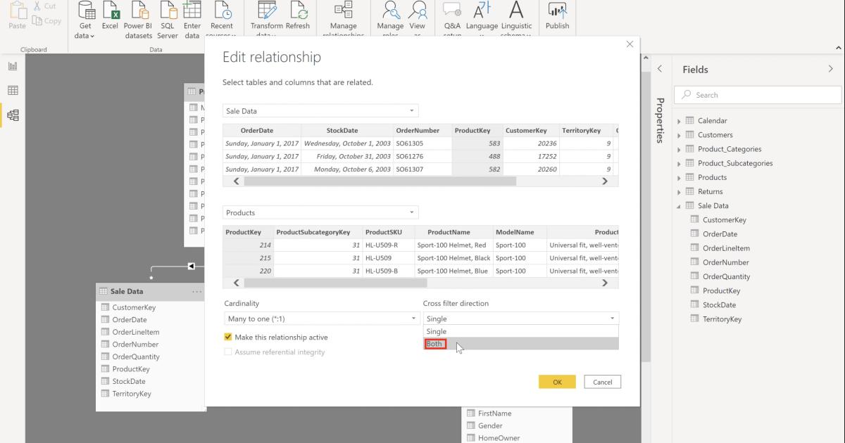 Cách sử dụng trường dữ liệu chung trong Relationship với PowerBI