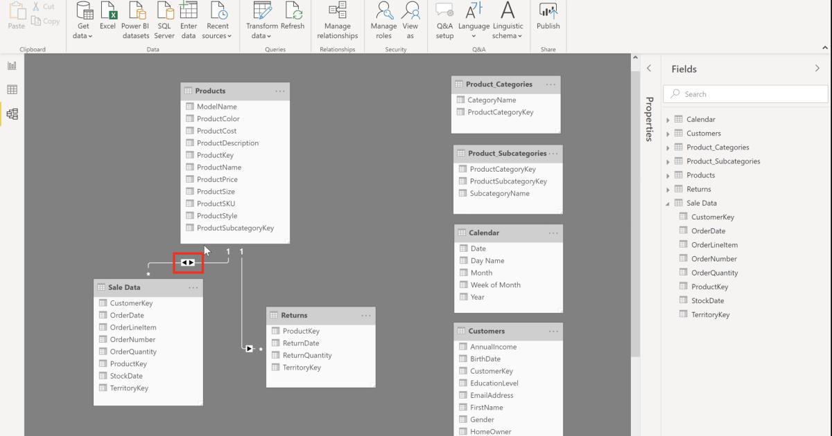 Cách sử dụng trường dữ liệu chung trong Relationship với PowerBI