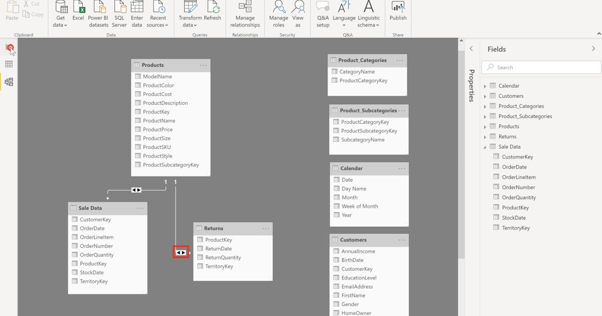 Cách sử dụng trường dữ liệu chung trong Relationship với PowerBI