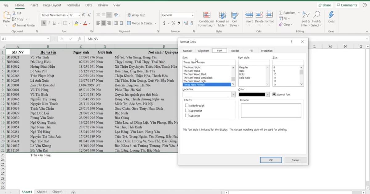 Kỹ thuật định dạng font chữ cơ bản và nâng cao trong Excel