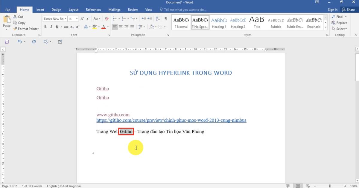 Cách tạo Hyperlink đến trang web