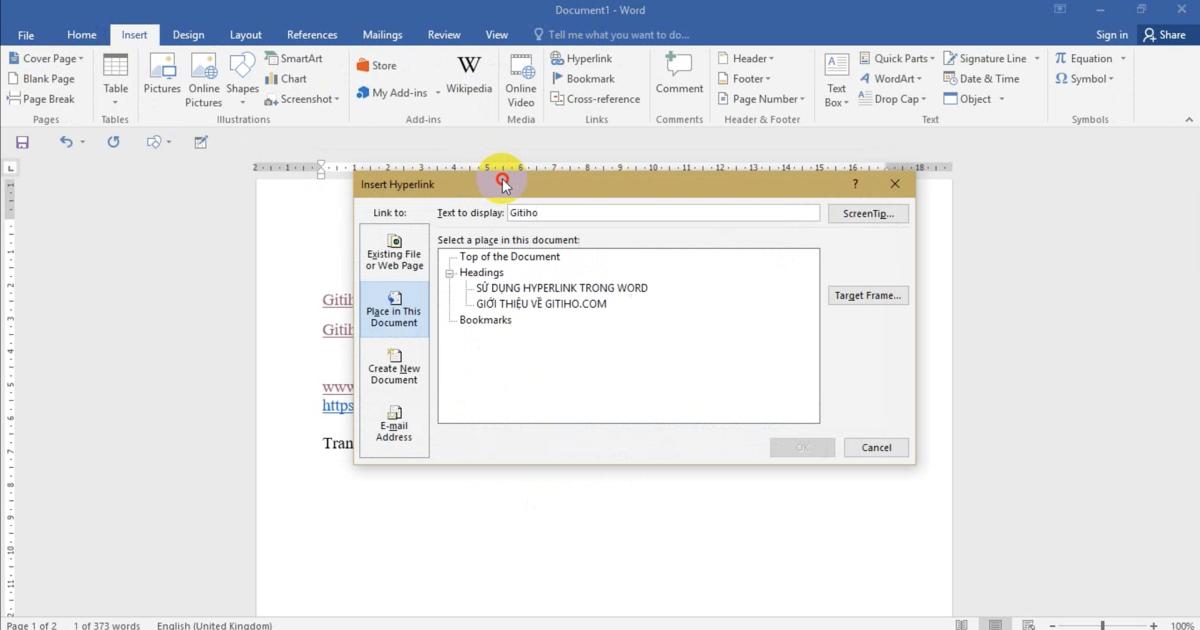 Cách tạo Hyperlink đến trang web