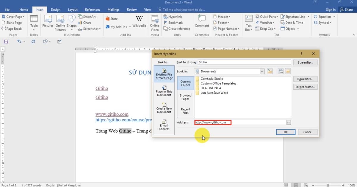 Cách tạo Hyperlink đến trang web