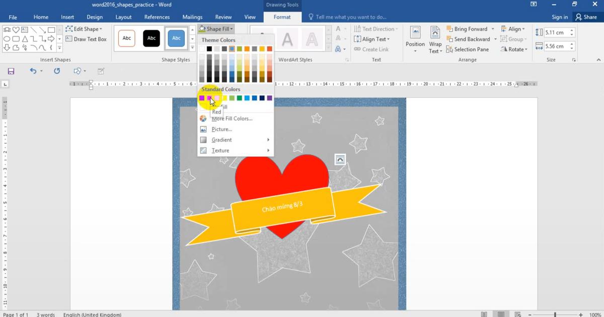 Thao tác chèn, định dạng và chỉnh sửa Shape trong Word