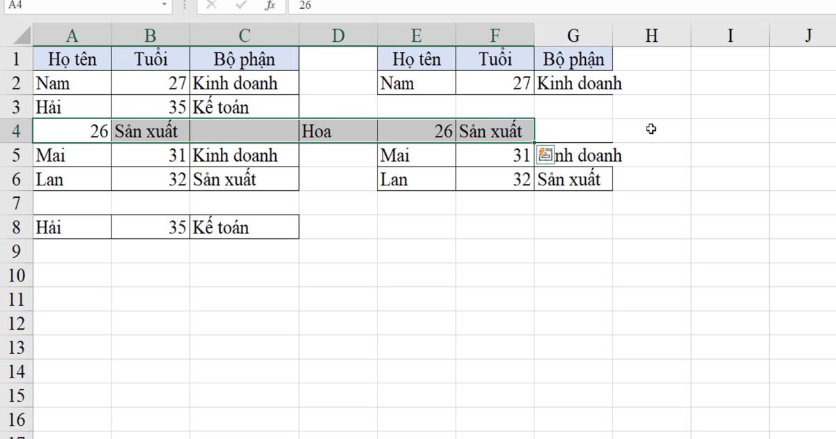 Một số thao tác Excel thường dùng với đối tượng Ô, vùng ô