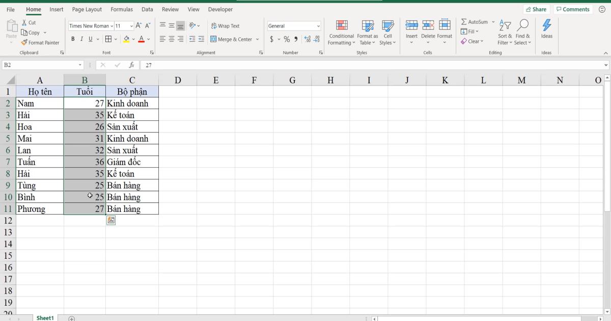 Các thông tin bổ trợ trên màn hình giúp Excel làm việc hiệu quả hơn