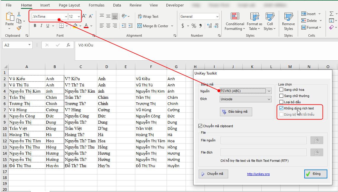 Sử dụng dấu tiếng Việt, chuyển mã và dùng gõ tắt trong Excel