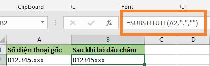 Làm sao để bỏ dấu chấm trong số điện thoại trong Excel?