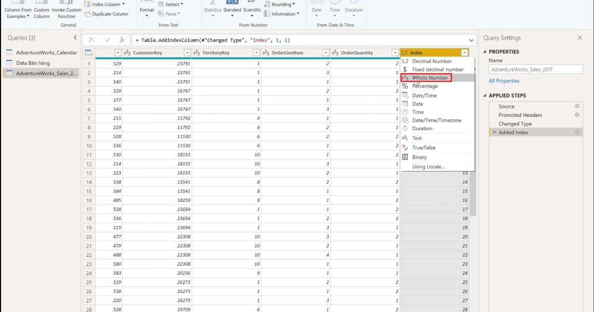 Cách thêm Index và Conditional Column khi xử lý dữ liệu với PowerBI