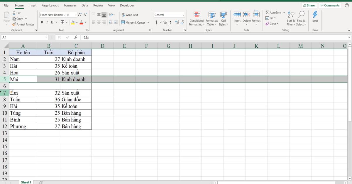 Kỹ thuật và các phím tắt di chuyển nhanh trong vùng dữ liệu Excel