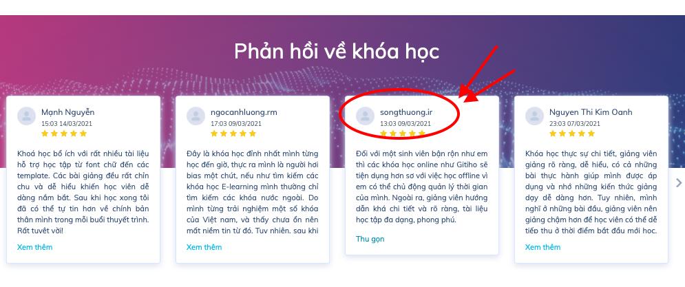 Song Thương: Em thấy bài giảng của Gitiho rất là chất lượng