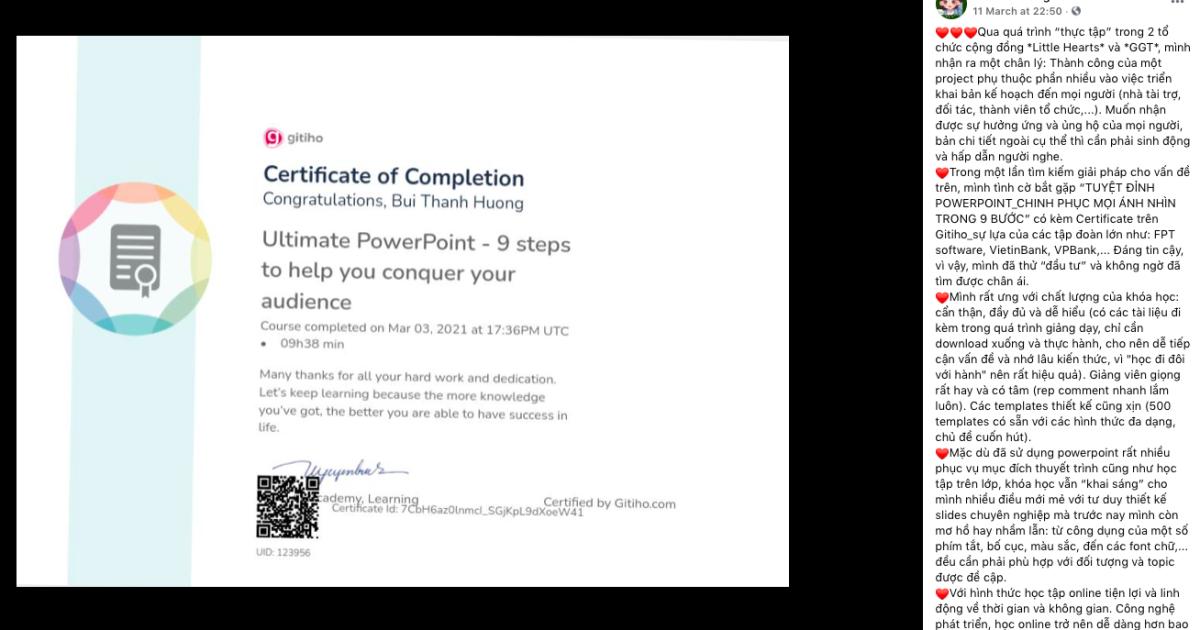 Thanh Hương: Khoá học PowerPoint của Gitiho hay, hữu ích và chi tiết