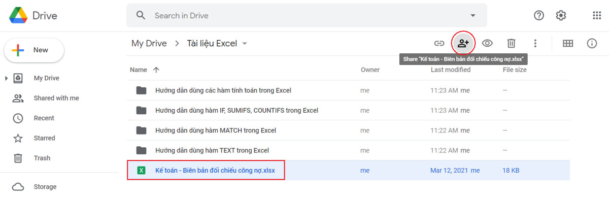 Hướng dẫn tạo file Excel dùng chung trong Google Drive