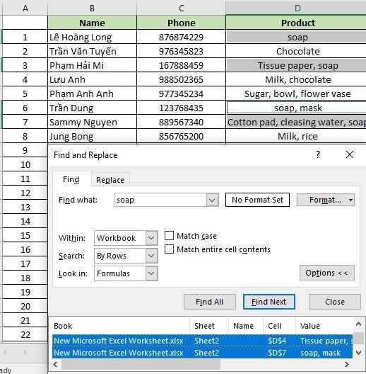CÁCH SỬ DỤNG FIND VÀ REPLACE ĐỂ TÌM KIẾM TRONG EXCEL