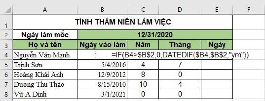 cách tính số tháng trong excel
