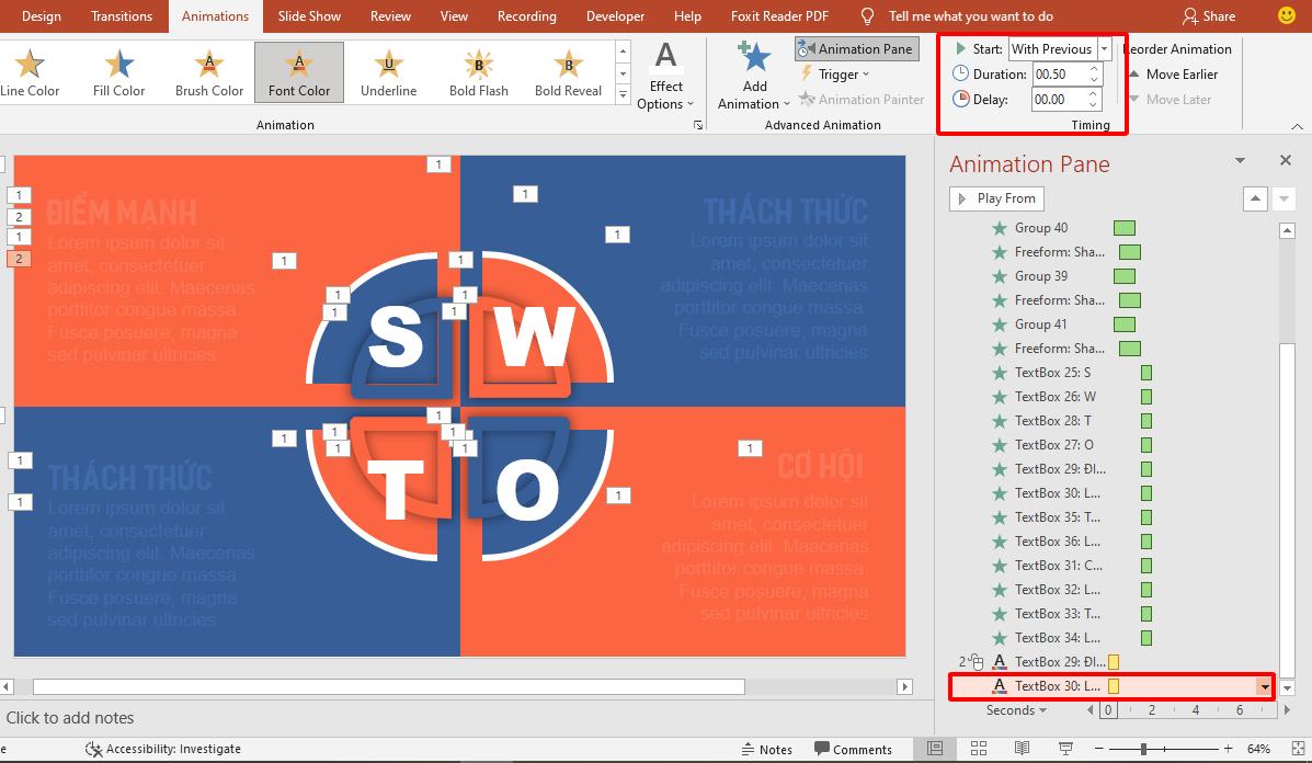 Hướng dẫn cách tạo hiệu ứng động cho sơ đồ SWOT trong PowerPoint