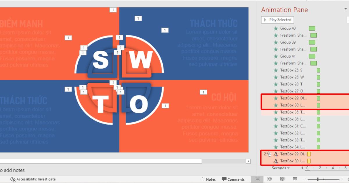 Hướng dẫn cách tạo hiệu ứng động cho sơ đồ SWOT trong PowerPoint