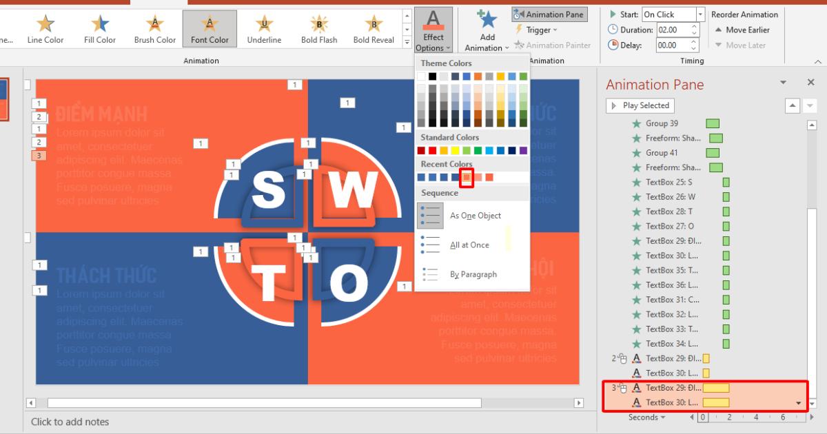 Hướng dẫn cách tạo hiệu ứng động cho sơ đồ SWOT trong PowerPoint