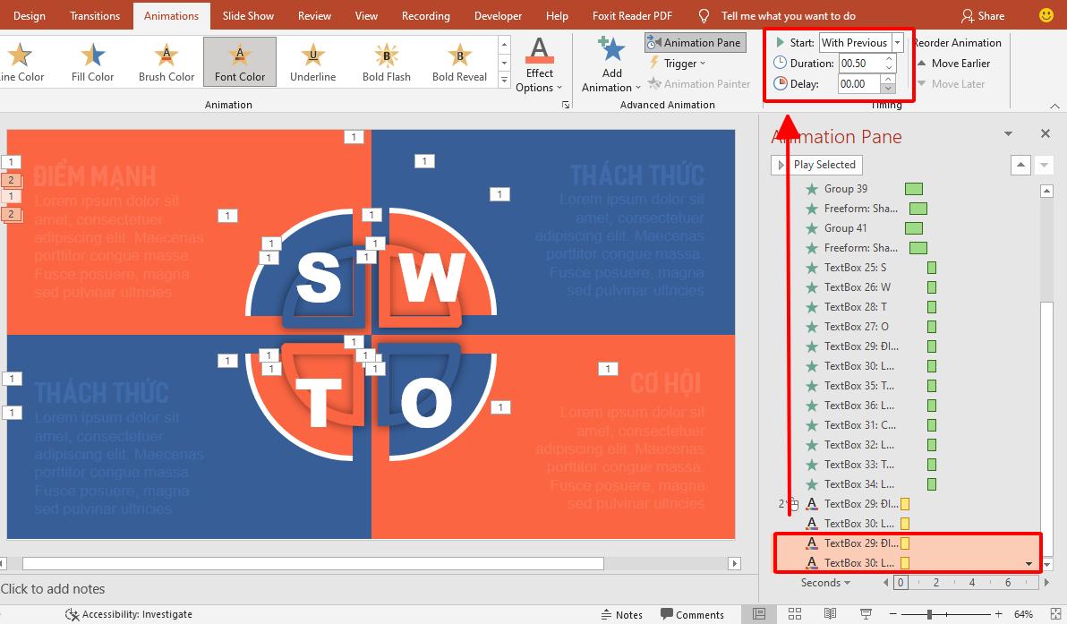 Hướng dẫn cách tạo hiệu ứng động cho sơ đồ SWOT trong PowerPoint