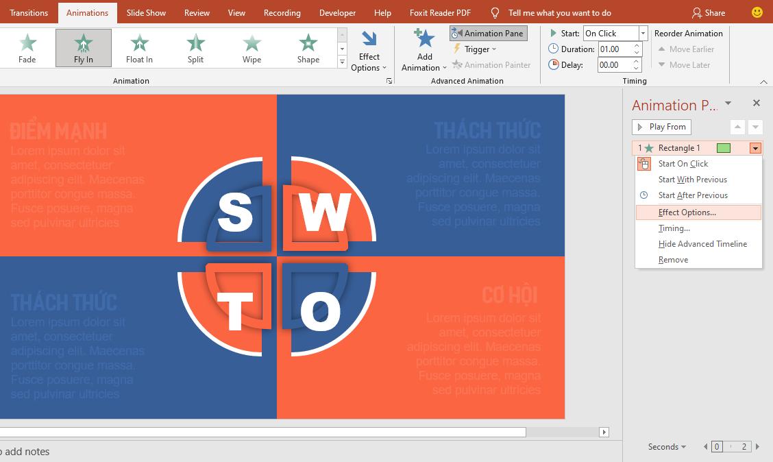 Hướng dẫn cách tạo hiệu ứng động cho sơ đồ SWOT trong PowerPoint