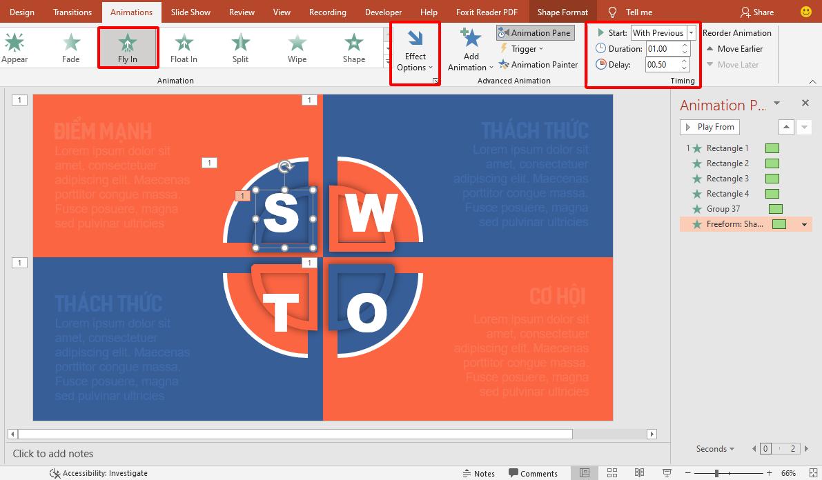 Hướng dẫn cách tạo hiệu ứng động cho sơ đồ SWOT trong PowerPoint