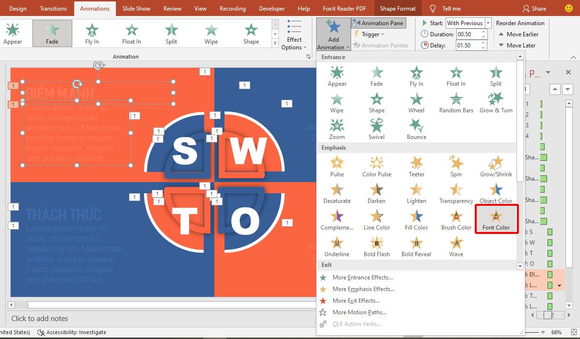 Hướng dẫn cách tạo hiệu ứng động cho sơ đồ SWOT trong PowerPoint