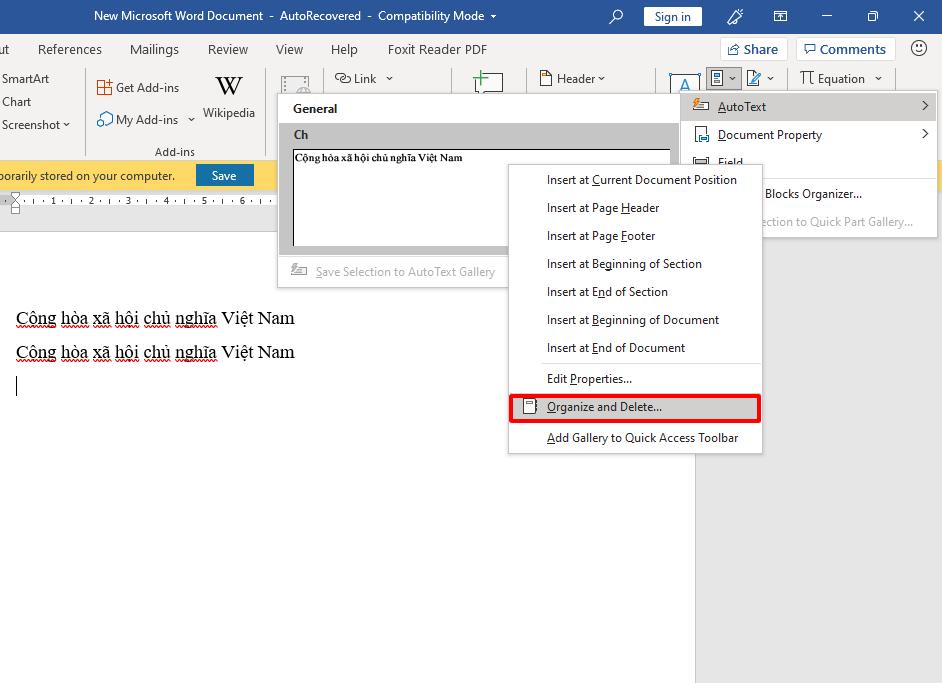 Cách tạo AutoText giúp soạn thảo văn bản nhanh trong Word