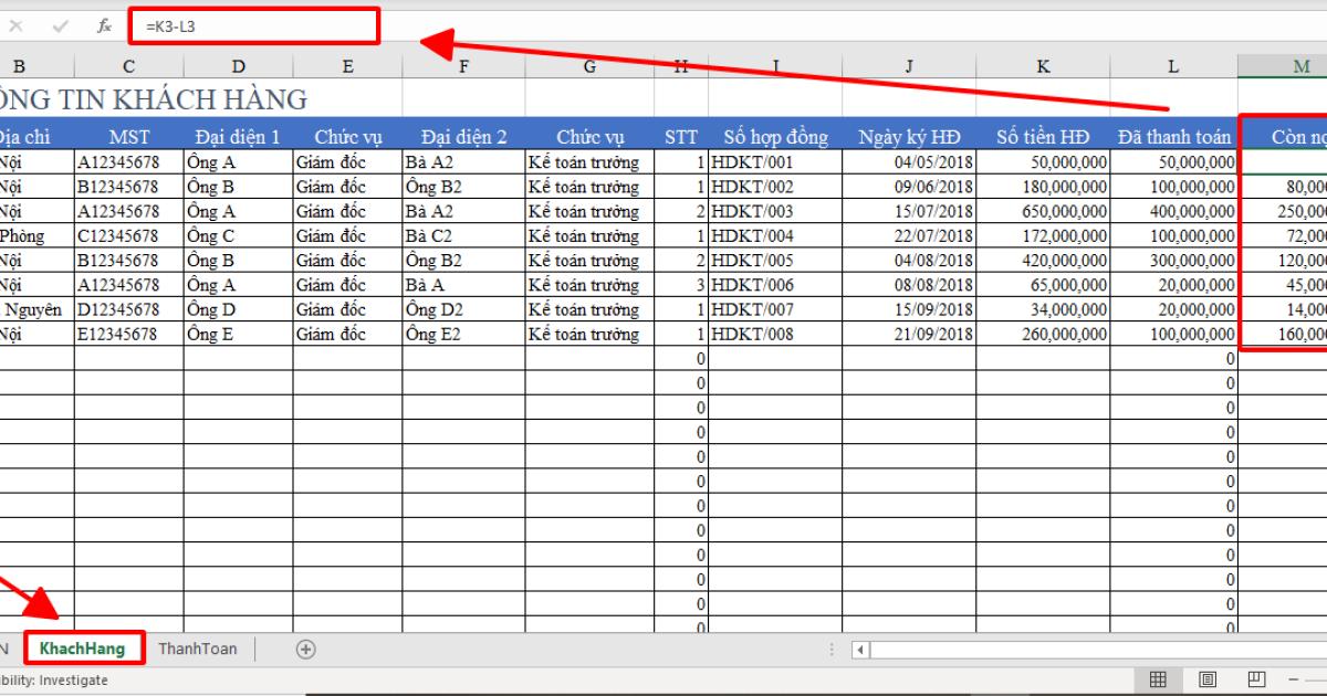 Cách lập mẫu biên bản đối chiếu công nợ tự động trên Excel