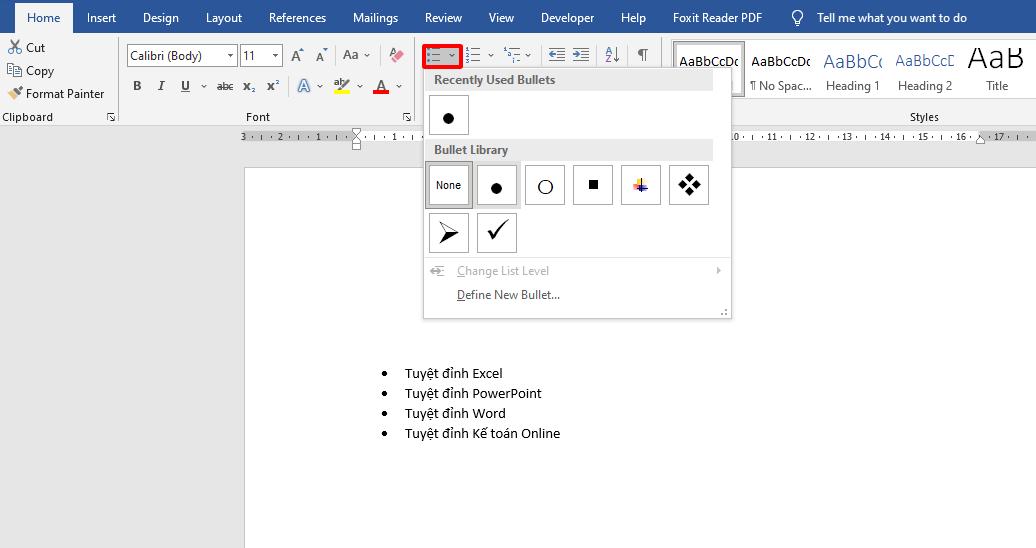 Cách gạch đầu dòng và đánh số dòng trong Word với Bullet and numbering
