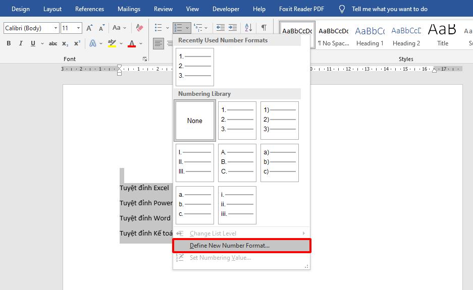 Cách gạch đầu dòng và đánh số dòng trong Word với Bullet and numbering