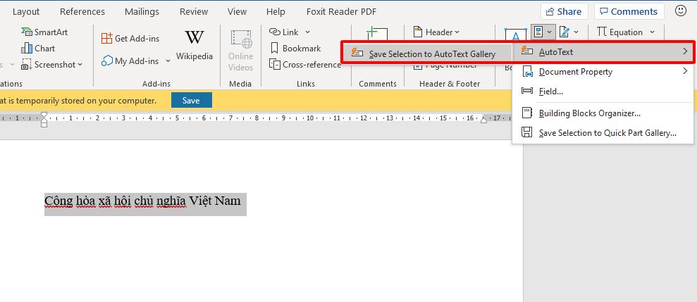 Cách tạo AutoText giúp soạn thảo văn bản nhanh trong Word