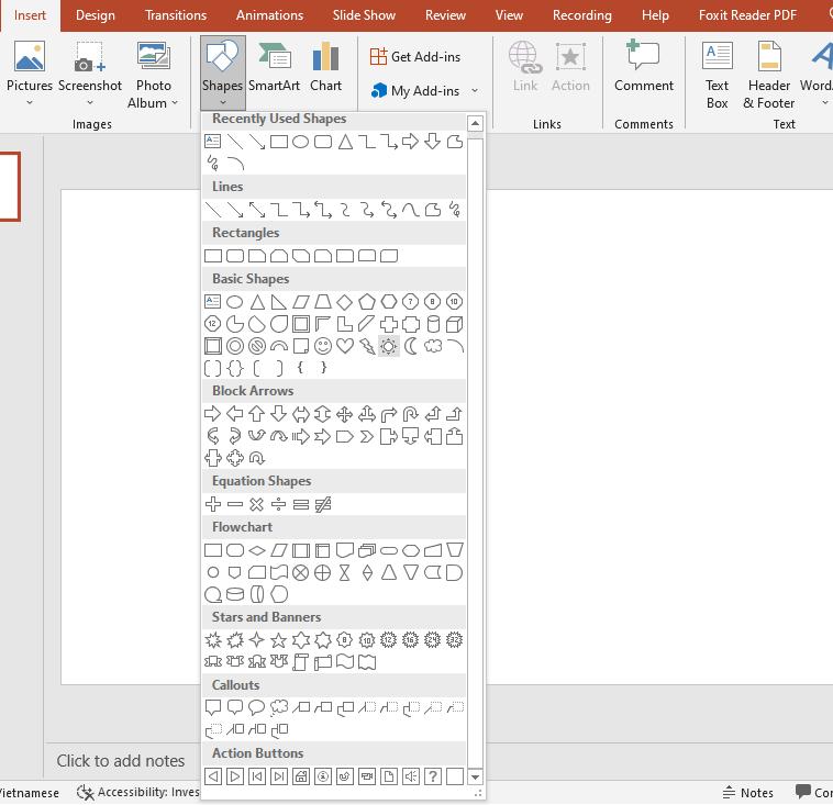 Tính năng Shapes có đa dạng các hình khối khác nhau