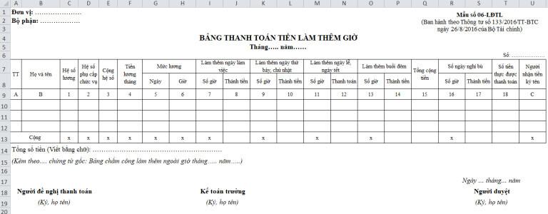 Hướng dẫn cách tạo bảng tính lương làm thêm giờ trong Excel